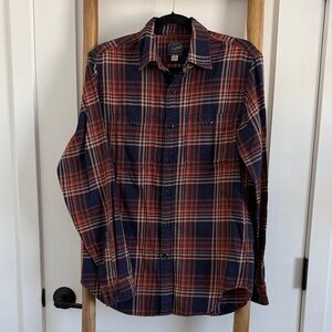 J. Crew Navy and Orange Plaid Button Down Shirt